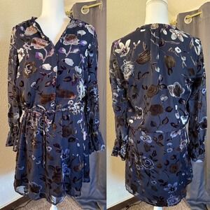 Carolina Belle Montreal Burnout Velvet Floral Dress Navy Blue Purple Size 6